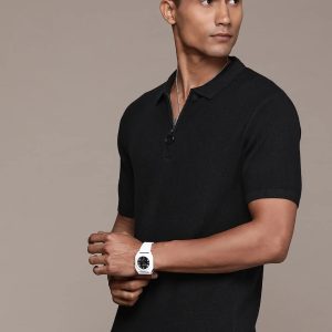Roadster Men Solid Polo Neck Pure Cotton Black T-Shirt